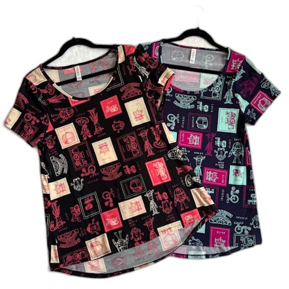 Lot of 2 LuLaRoe Disney Toy Story Irma Tunics Womens SZ M Blue & Black Long Tops - Picture 1 of 12